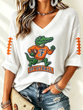 Women'S Rugby Patterned Waffle V-Neck Top