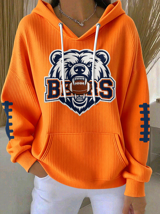 Women'S Football Print Hooded Sweatshirt