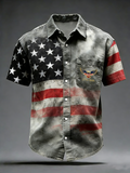 Men'S Casual 250Th Anniversary Of The Founding Of The United States Printed Short Sleeved Pocket Button Up Shirt