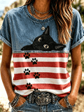 Women's 250th Anniversary Cat-Print Crewneck Top