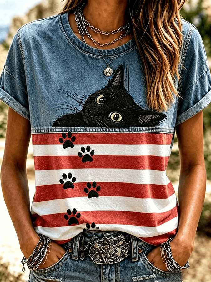 Women's 250th Anniversary Cat-Print Crewneck Top
