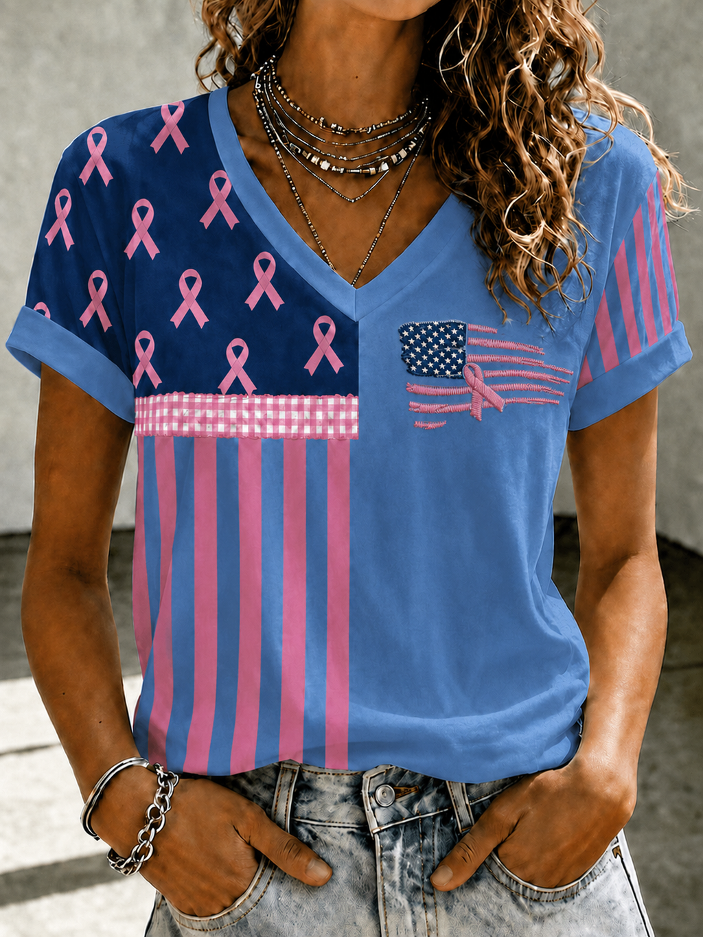 Women'S Casual Breast Cancer Awareness Promotion Pink Art T-Shirt