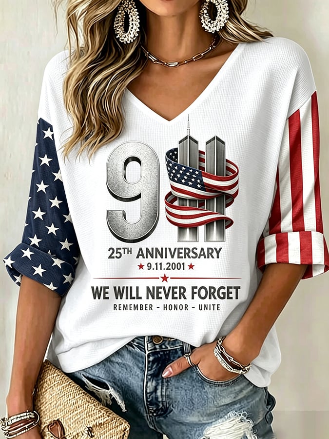 Women's  Retro  9.11 Never Forget Print T-shirt