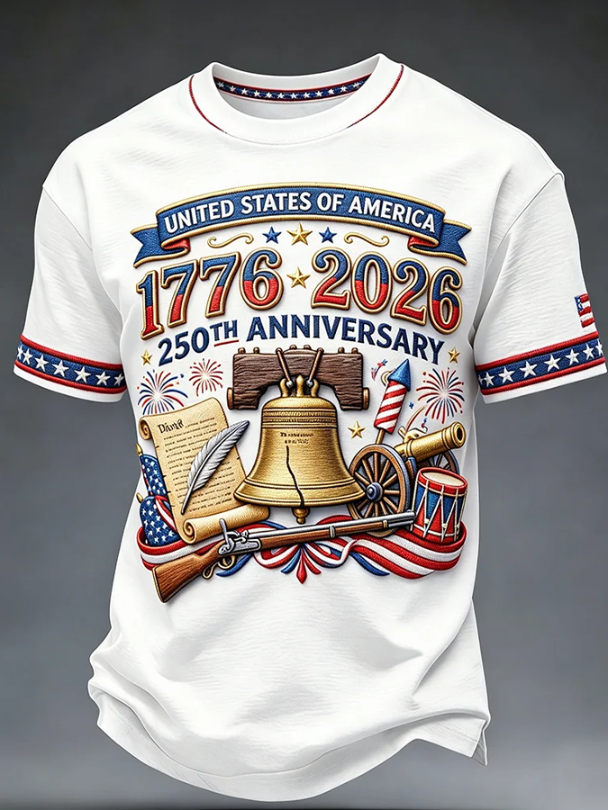 Men'S Casual American 1776-2026 Anniversary Printed Short Sleeved T-Shirt
