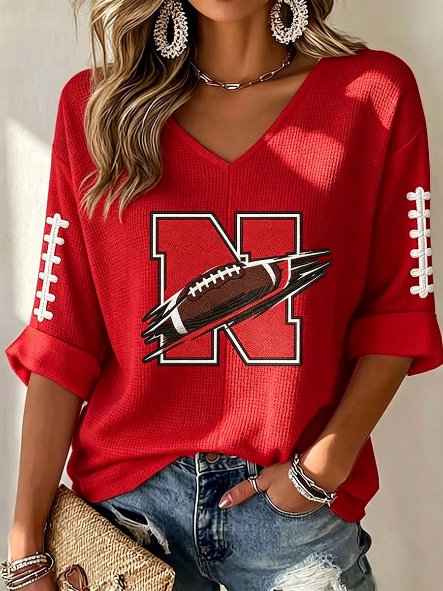 Women'S Football Print Waffle Top