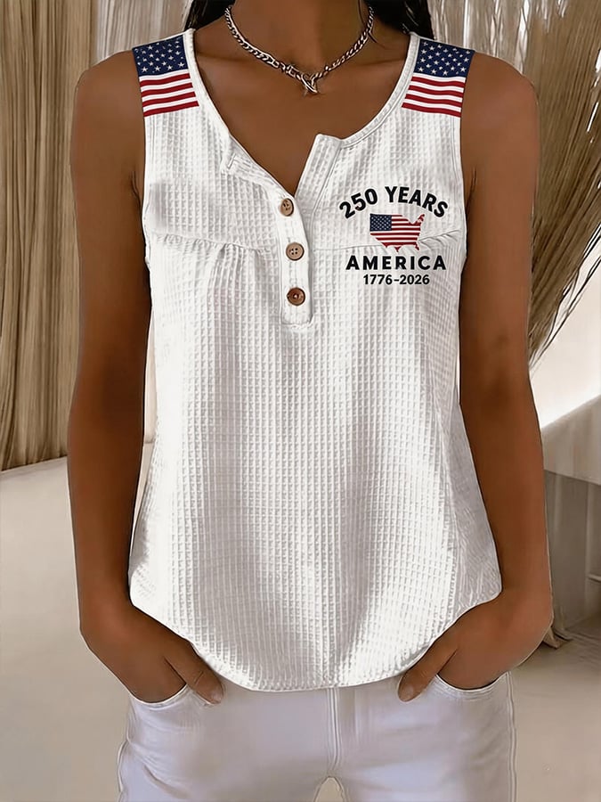 Women's Independence Day Print Waffle-Knit Top