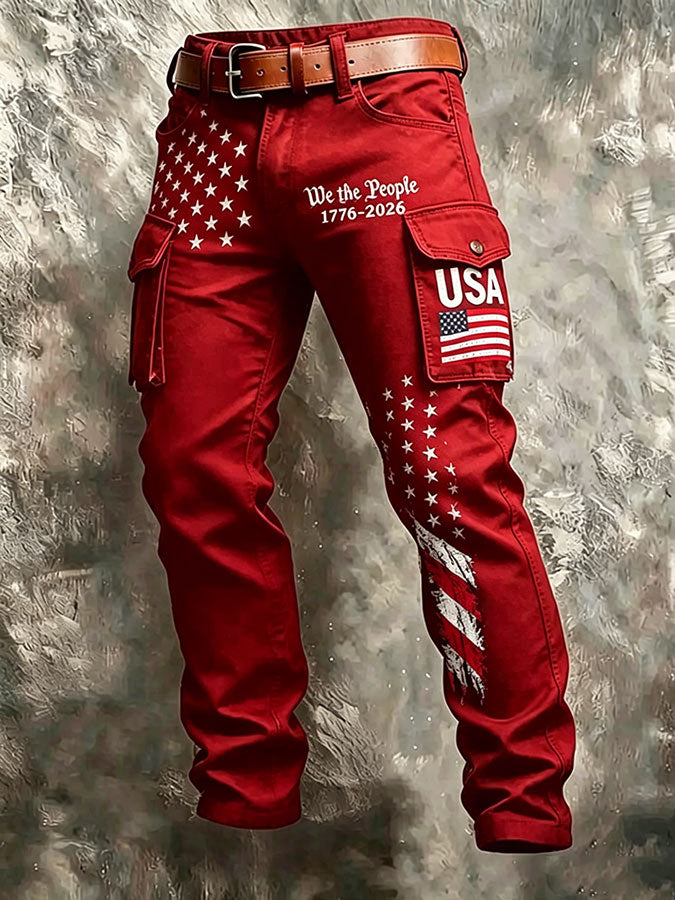 Men'S Casual American Flag Printed Workwear Pants
