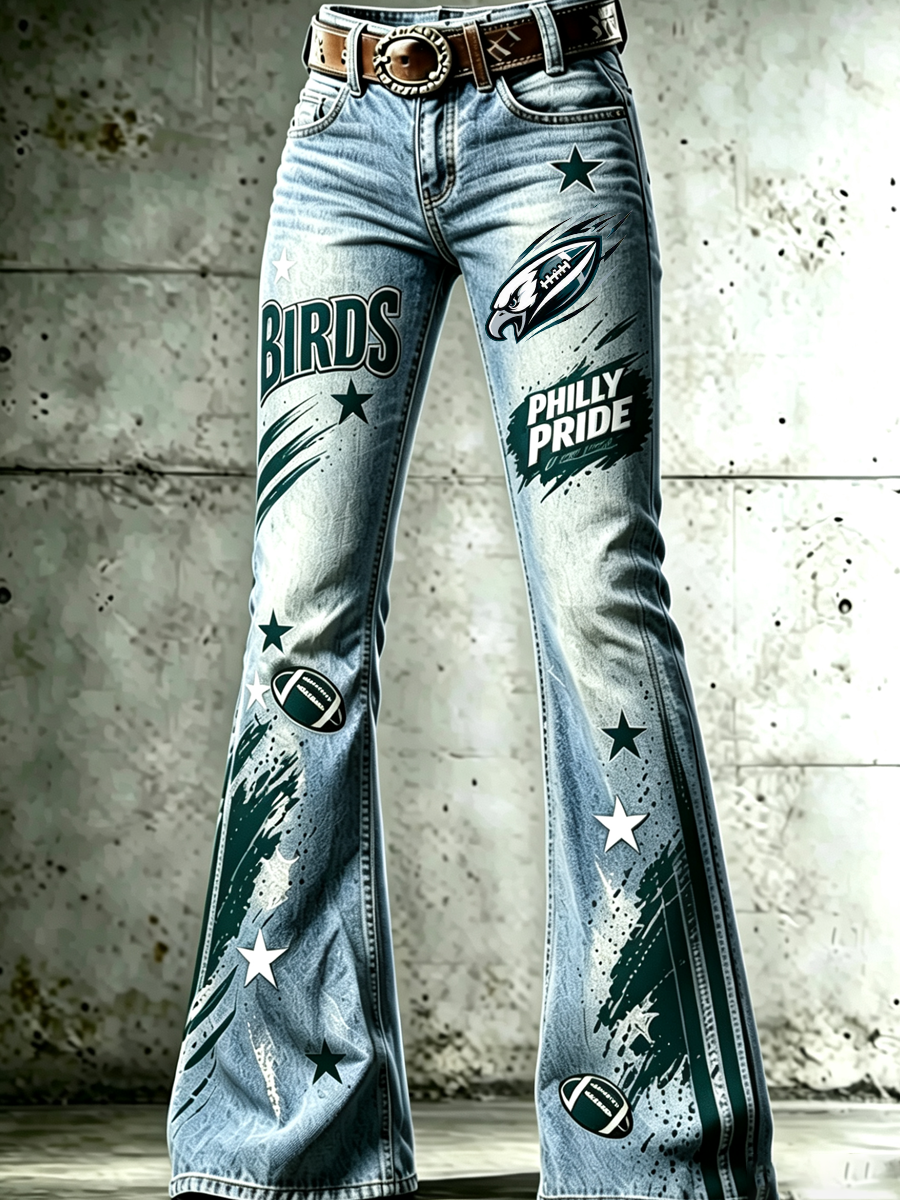 Women's Football Printed Denim Pants