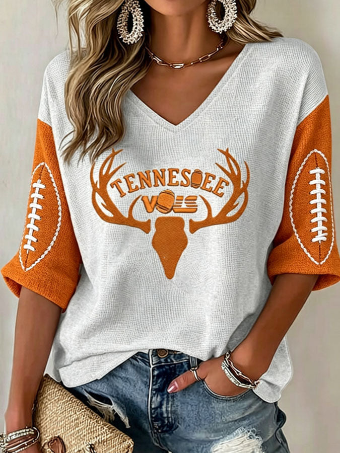 Women'S Football Print Waffle Top