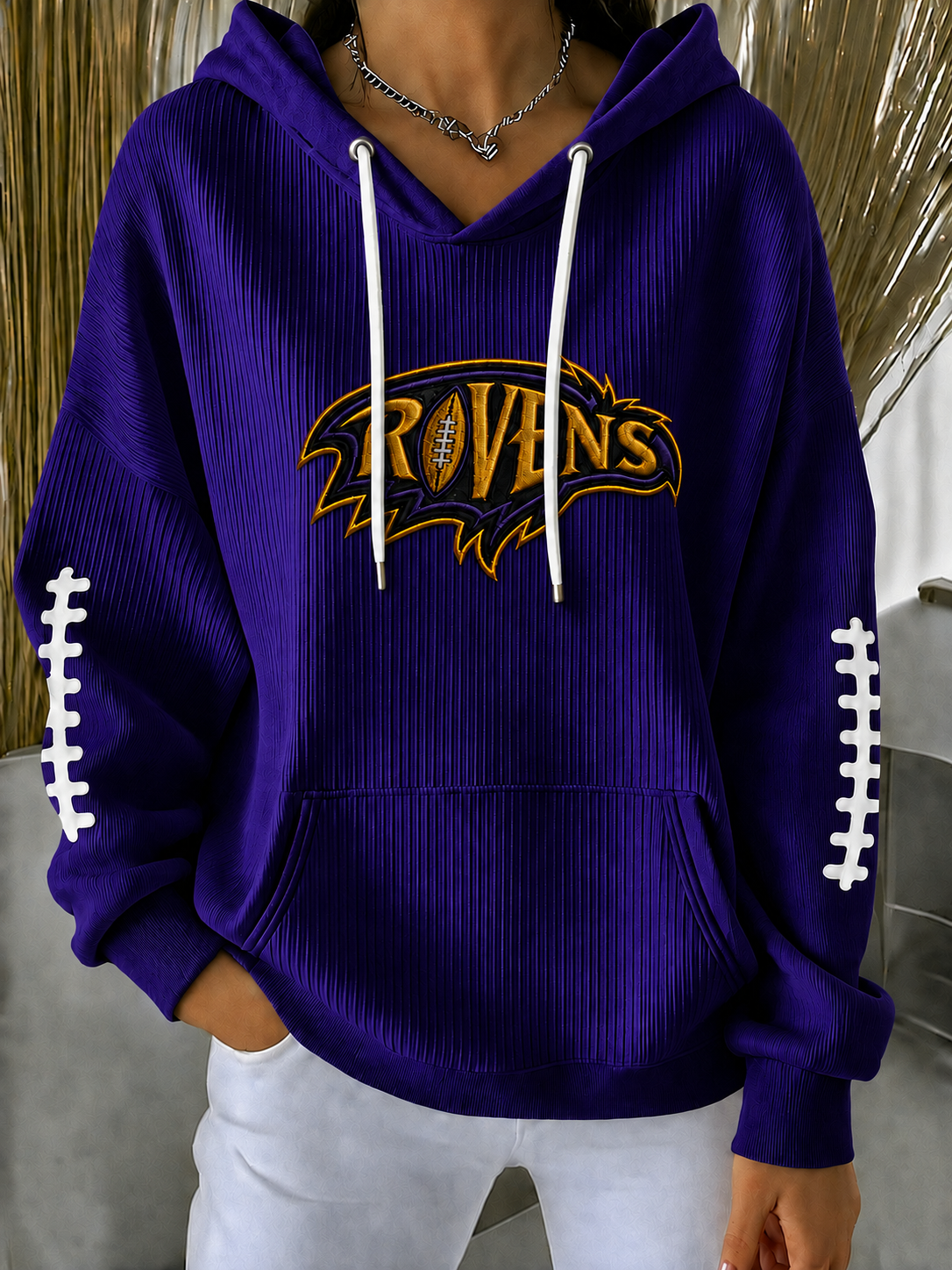 Women'S Football Print Hooded Sweatshirt