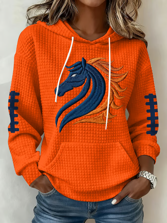 Women's Football Print Plaid Fabric Hooded Sweatshirt