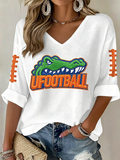 Women'S Rugby Patterned Waffle V-Neck Top
