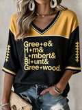 Women's American football V-Neck Three-quarter sleeve T-shirt