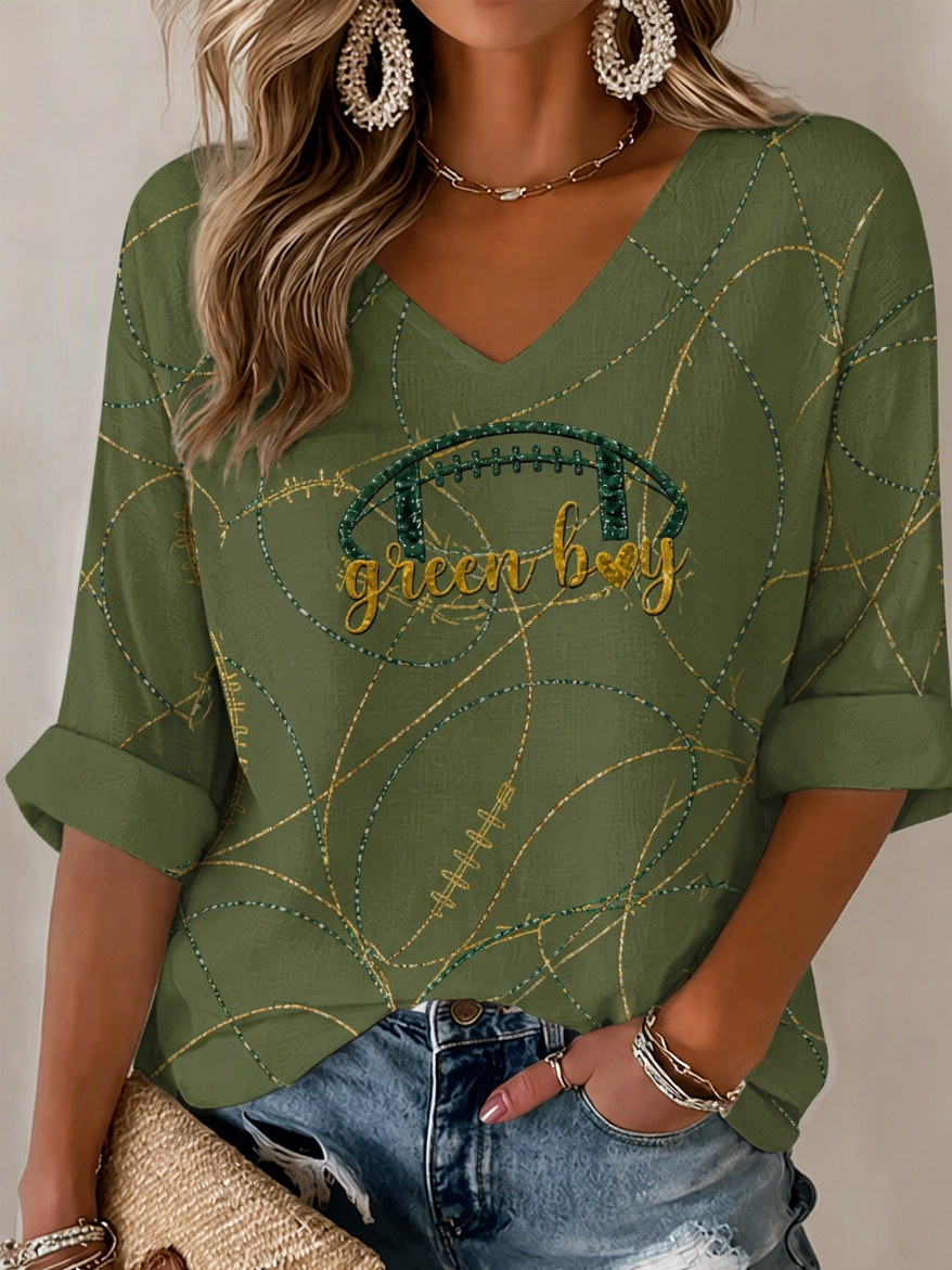 Women's Football Print Waffle Top