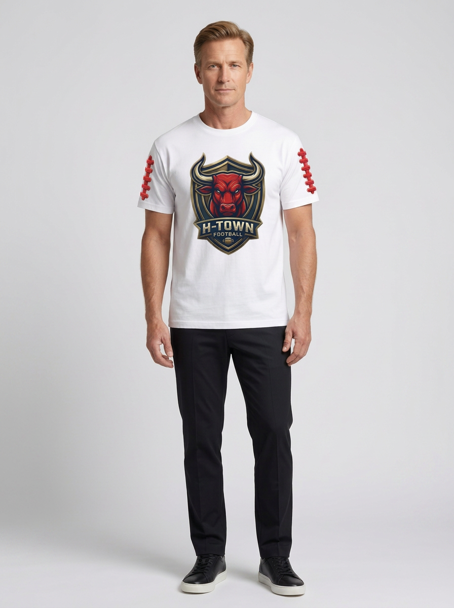 Men's Houston Football Fan Bull Shield Printed T-shirt