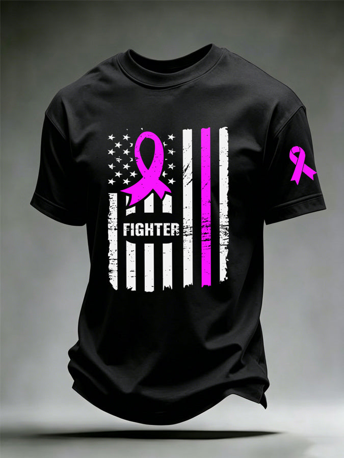 Men'S US Flag Breast Cancer Print T-Shirt