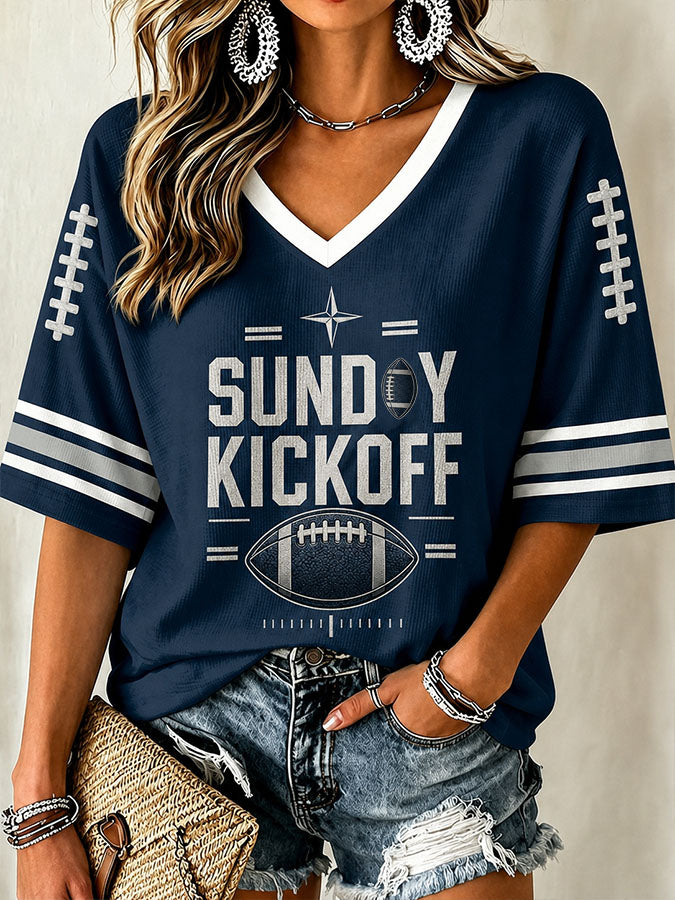 Women's We Dem Boyz Printed Mid-length Sleeves V-Neck T-Shirt