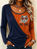 Women's Rugby Enthusiasts Splicing Casual Printed Top