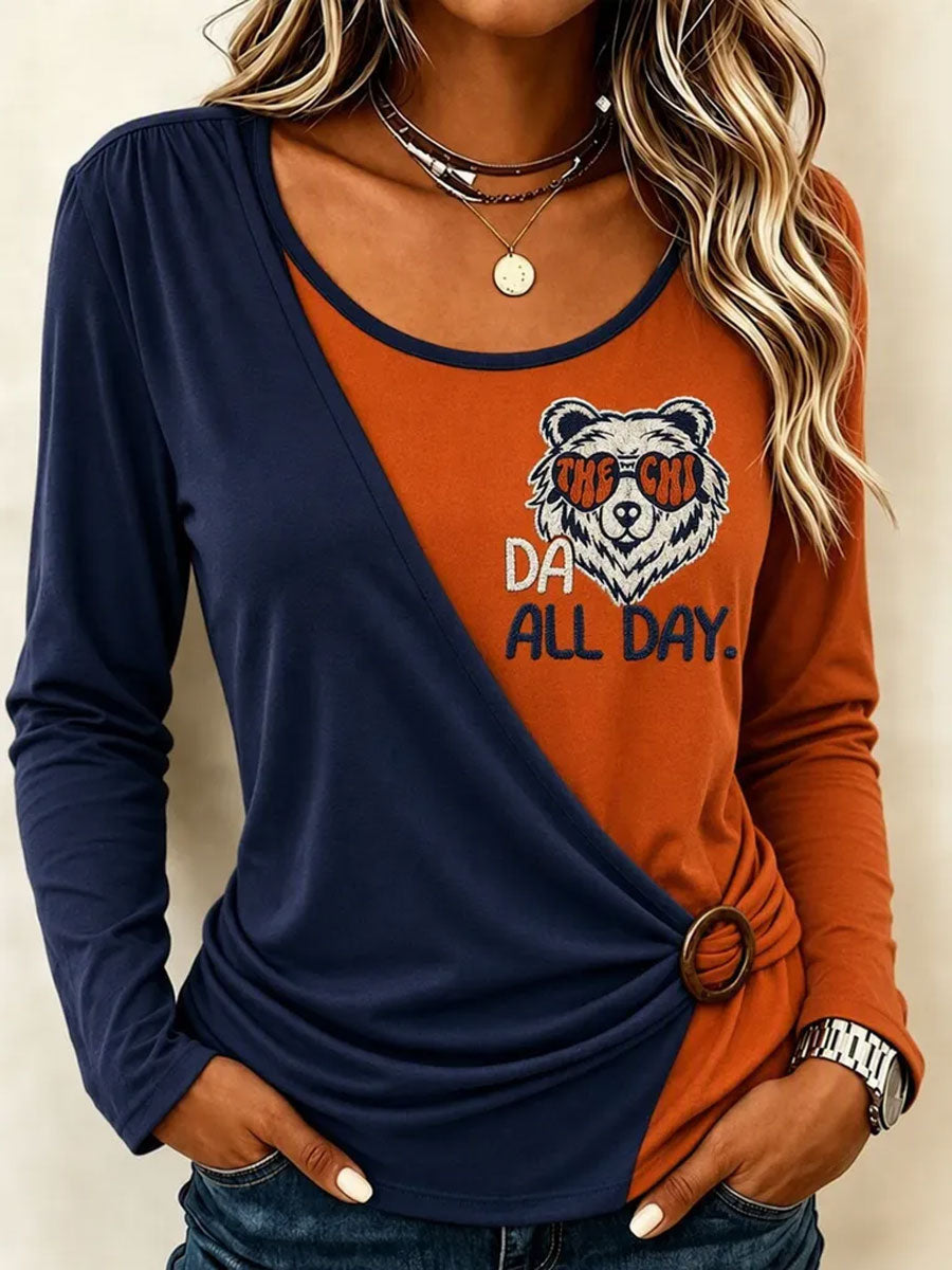 Women's Rugby Enthusiasts Splicing Casual Printed Top