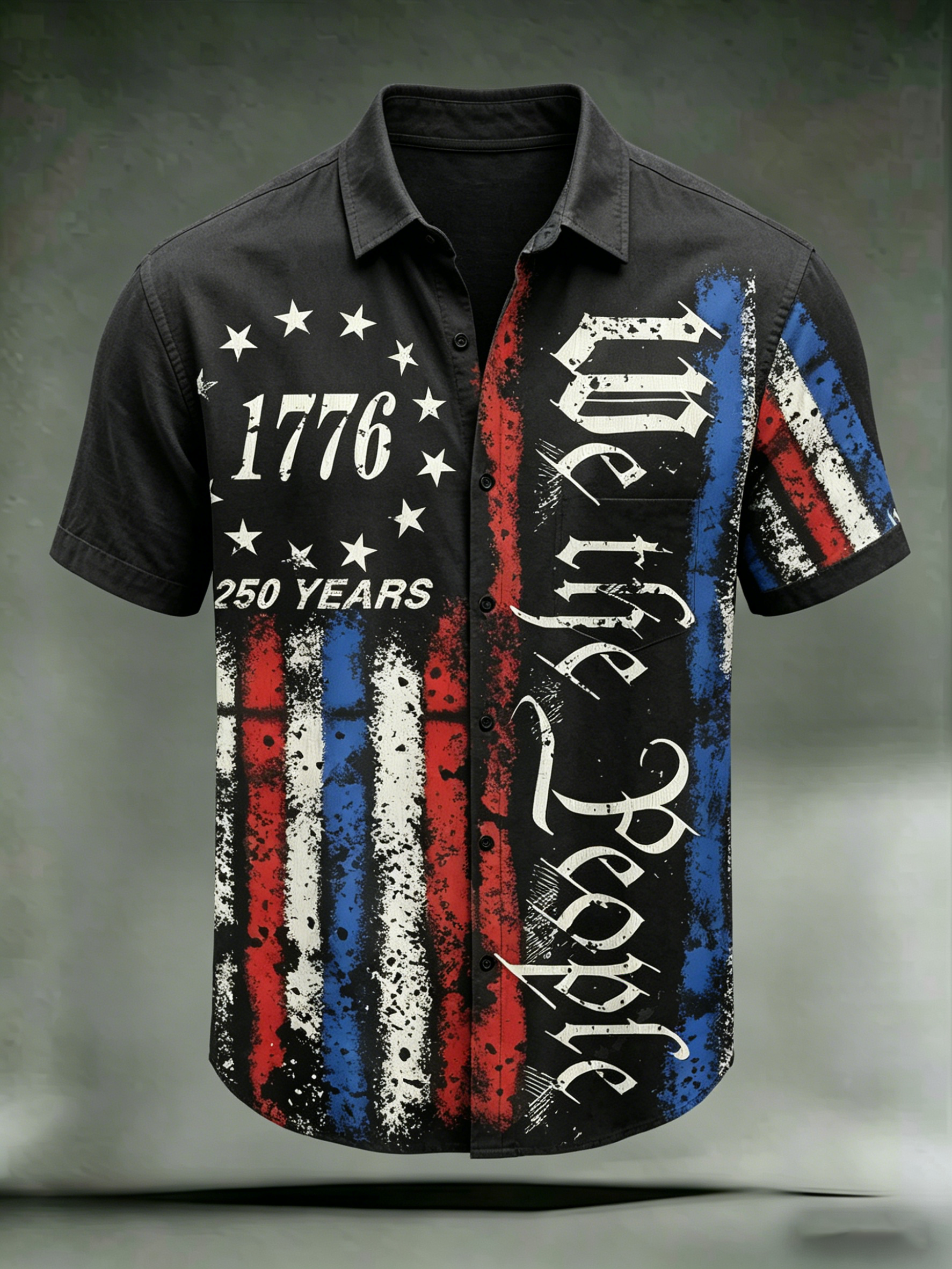 Men'S Casual 250Th Anniversary Commemorative Flag Personalized Printed Lapel Shirt