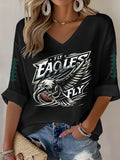 Women'S Football Print Waffle  Top