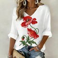 Women's Memorial Day Poppy Art Printed Casual Top