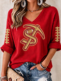Women'S Football Print Waffle Top