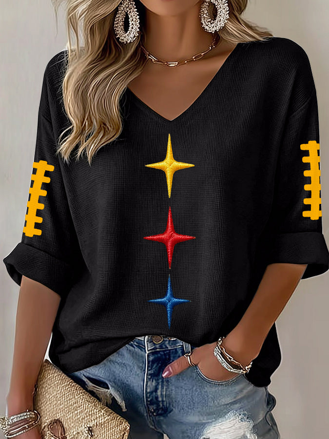 Women'S Football Print Waffle Top