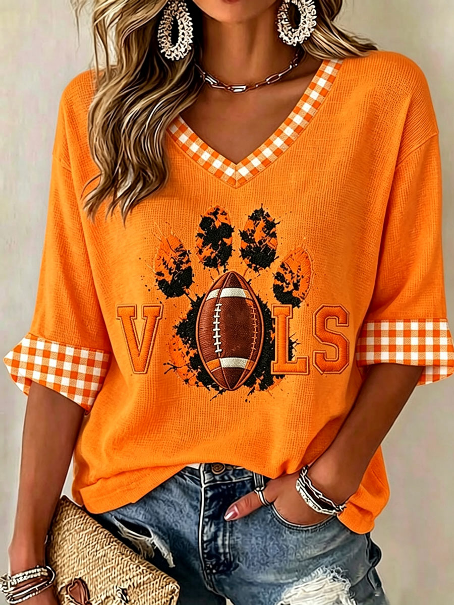 Women'S Football Print Waffle Top
