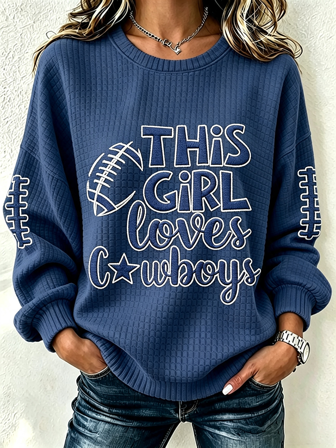 Women'S Casual Rugby Printed Round Neck Pullover
