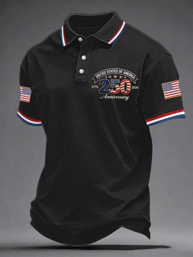 Men'S American Flag Print Casual Polo Shirt