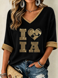 Women's Rugby Patterned Waffle V-Neck Top