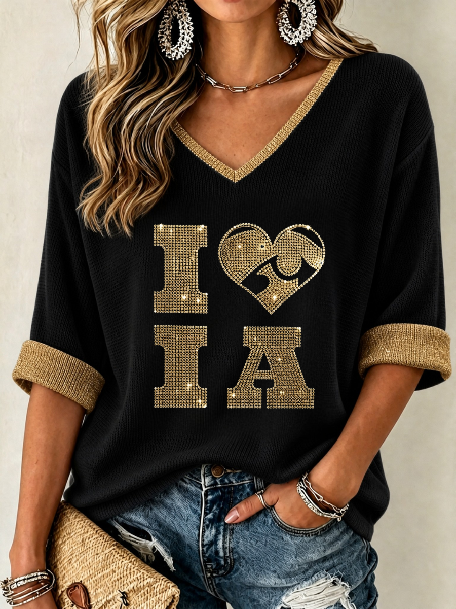 Women's Rugby Patterned Waffle V-Neck Top
