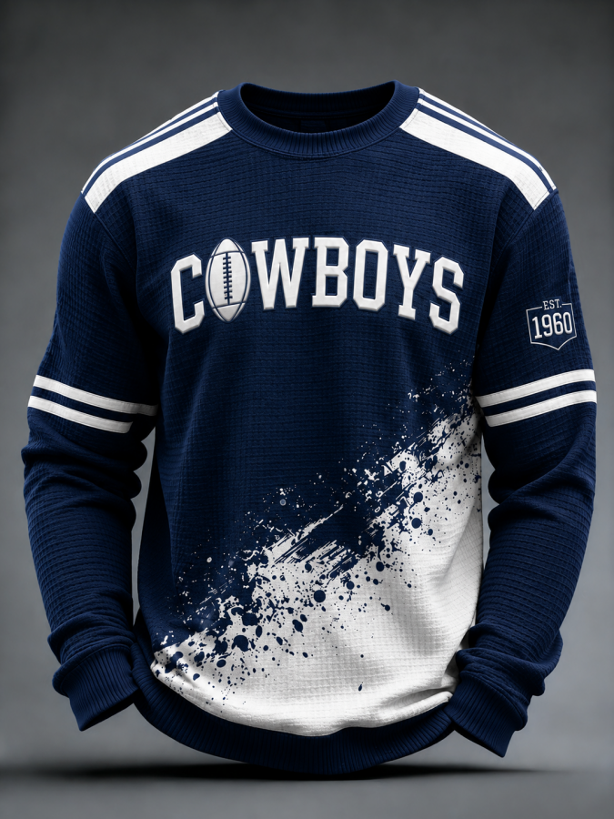 Men'S Football Fans Printed Round Neck Waffle Hoodie