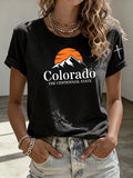 Women'S Casual COLORADO STRONG Mountain Fire Printed Round Neck Casual Short Sleeved T-Shirt