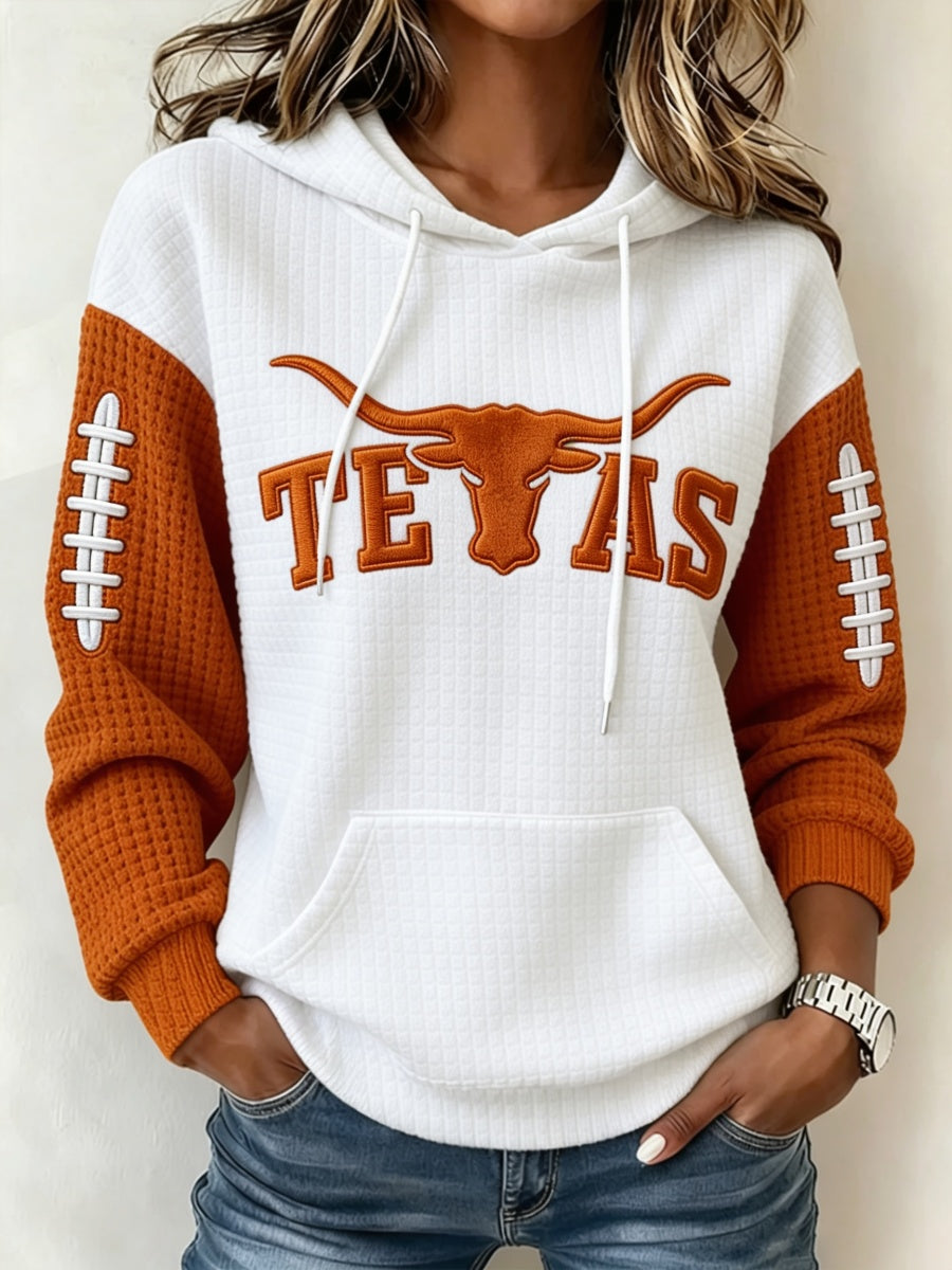 Women's Football Print Waffle Hooded Sweatshirt