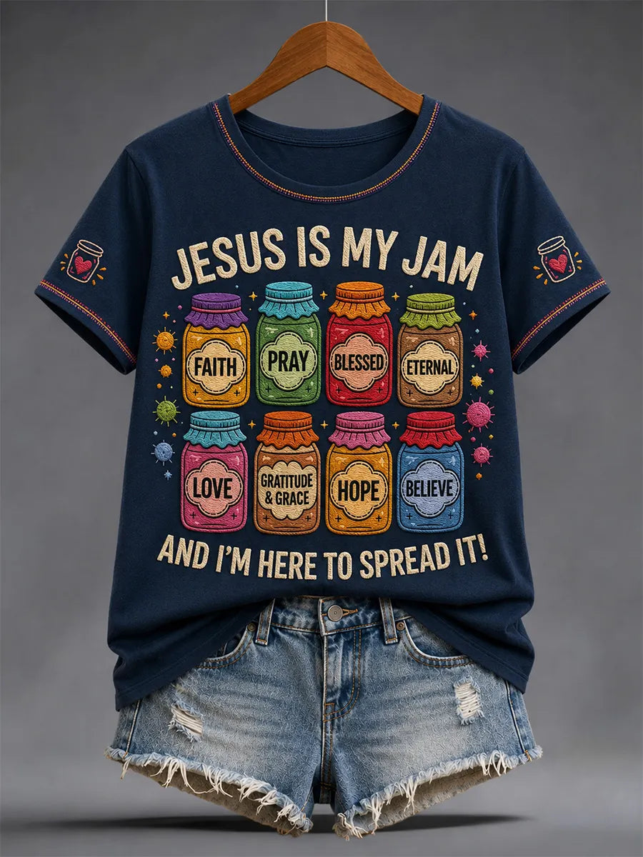 Women's Christian Jesus Is My Jam And I'm Here To Spread It Print Tee