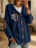 Women'S Football Print Long Sleeved Cardigan