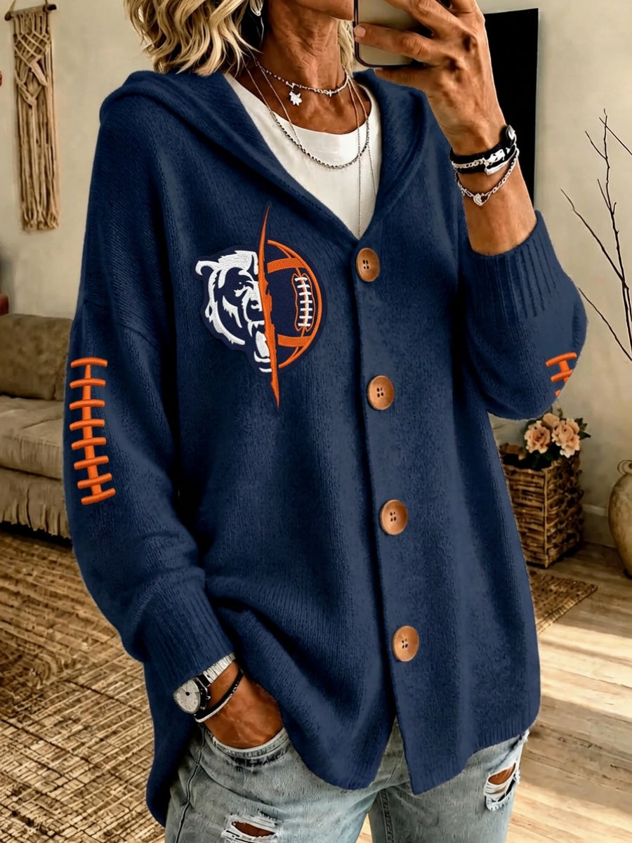 Women'S Football Print Long Sleeved Cardigan