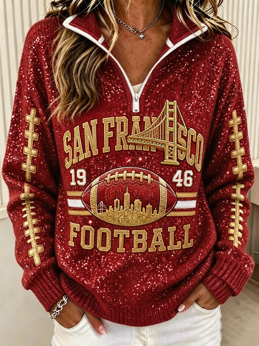 Women'S Rugby Enthusiast Cotton Knitted Half Zip Sportswear