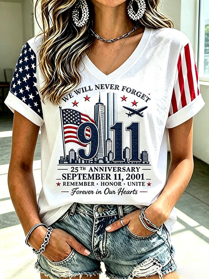 Women's  Retro  9.11 Never Forget Print T-shirt