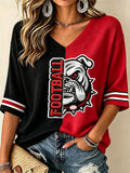 Women's University Football Print Waffle Top