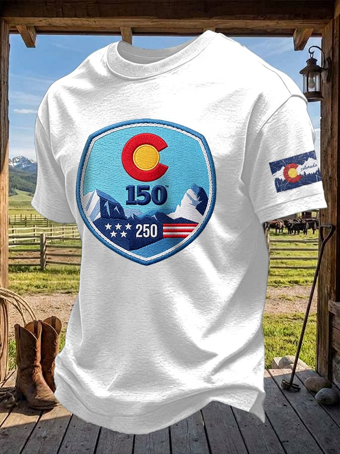 Men's Retro Colorado 150 Years USA 250 Print T-Shirt