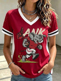Women's Football Print V-Neck T-Shirt