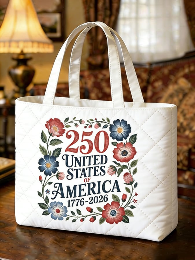 US 250th Anniversary Floral Art Casual Quilted Tote Bag