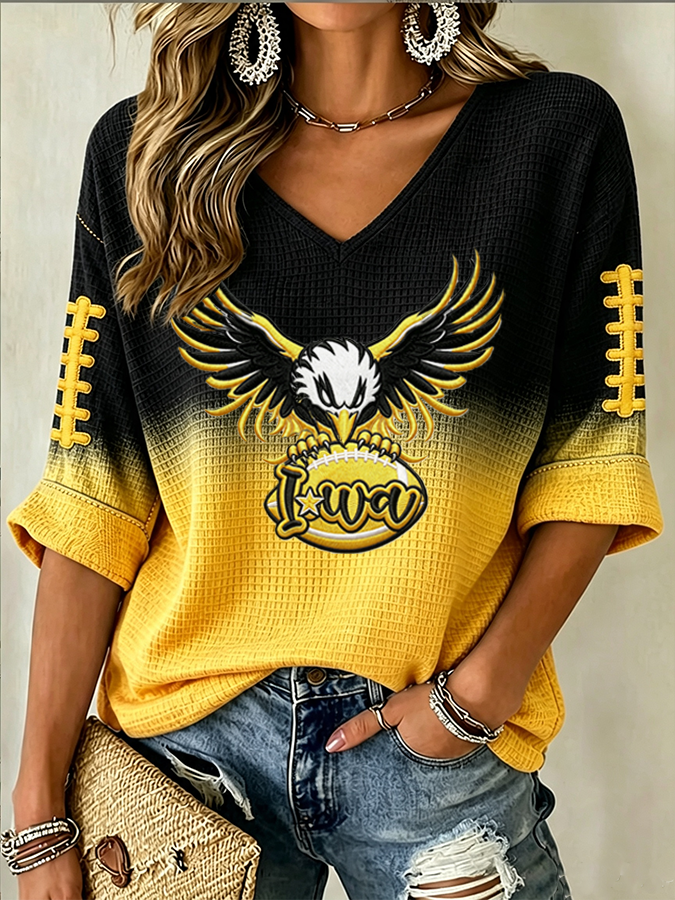 Women'S Football Print Waffle Top