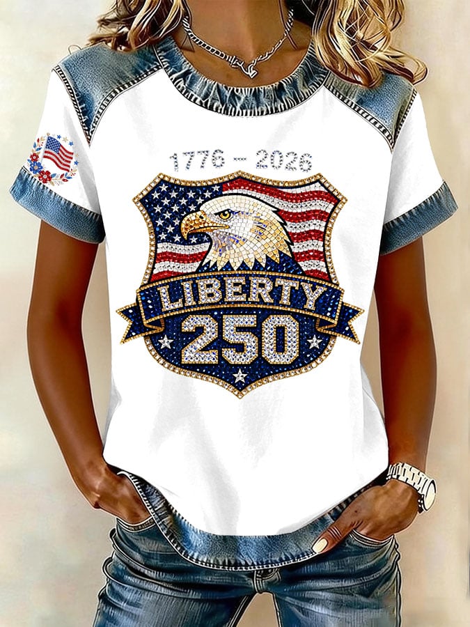 Women's Retro  America 250th Anniversary Eagle Print T-Shirt