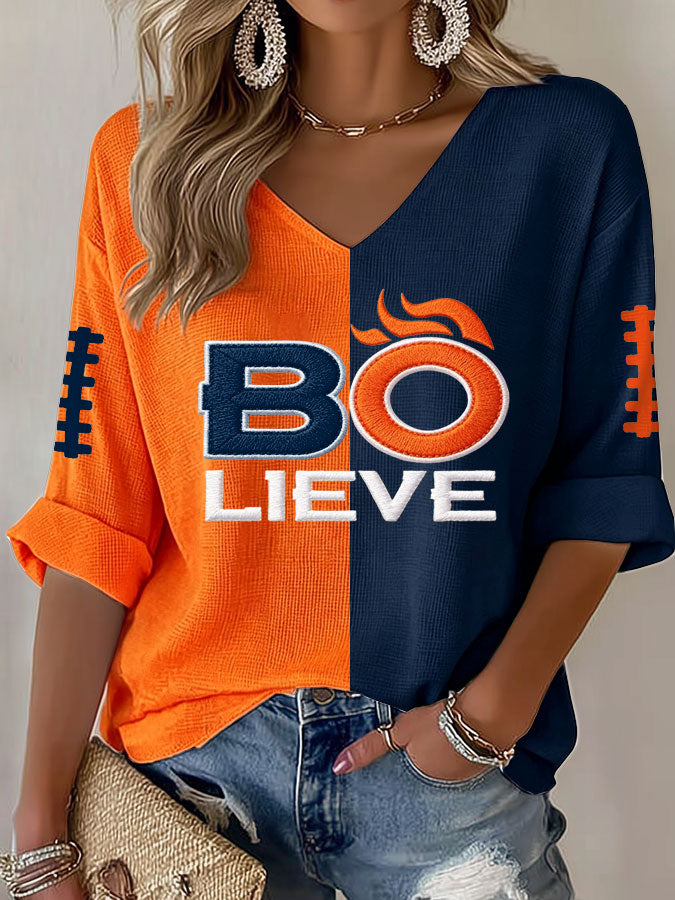 Women'S Football Print Waffle  Top