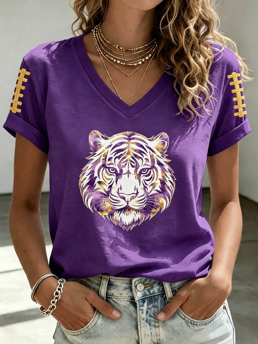 Women's Football Print V-Neck T-Shirt