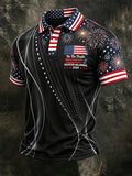 Men's Retro Fireworks And American Flag Print Polo Shirt